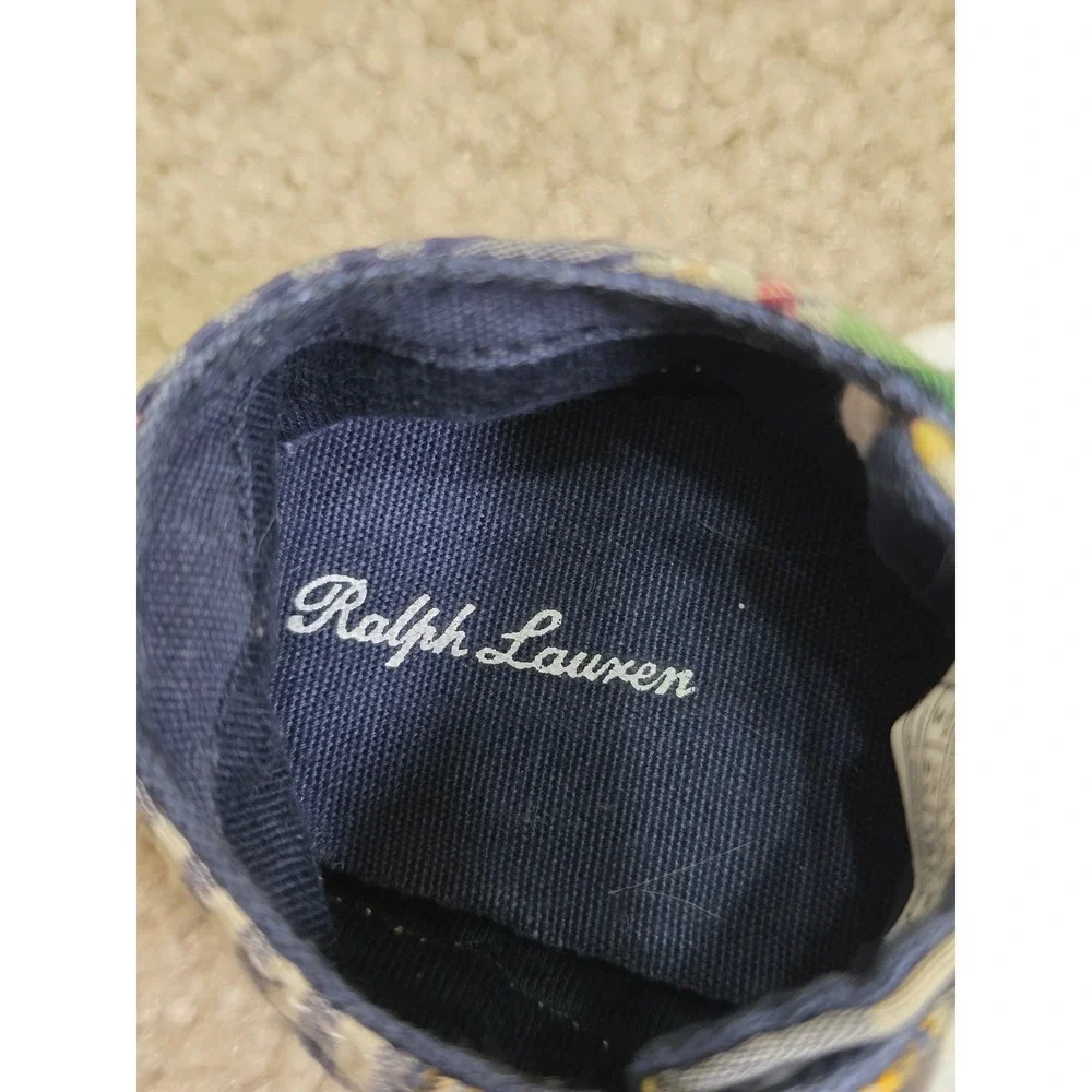 Polo Ralph Lauren Infant Plaid Soft Sole Crib Shoes Multi Color Sneakers Size 2